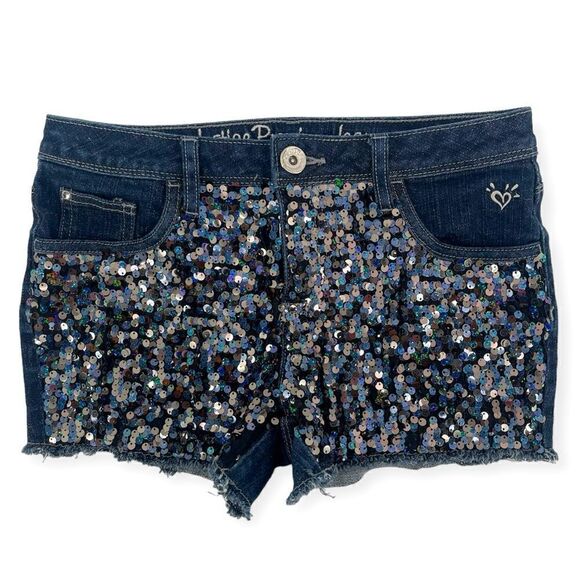 Justice Other - Justice Girl’s Full Sequin Front Frayed Hem Premium Denim Shorts Size 12.5